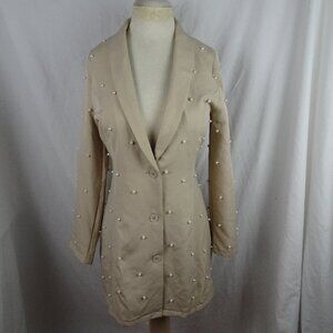 Saint Genies Women Pearls Embellished Tuxedo Collar Blazer Dress Size 6